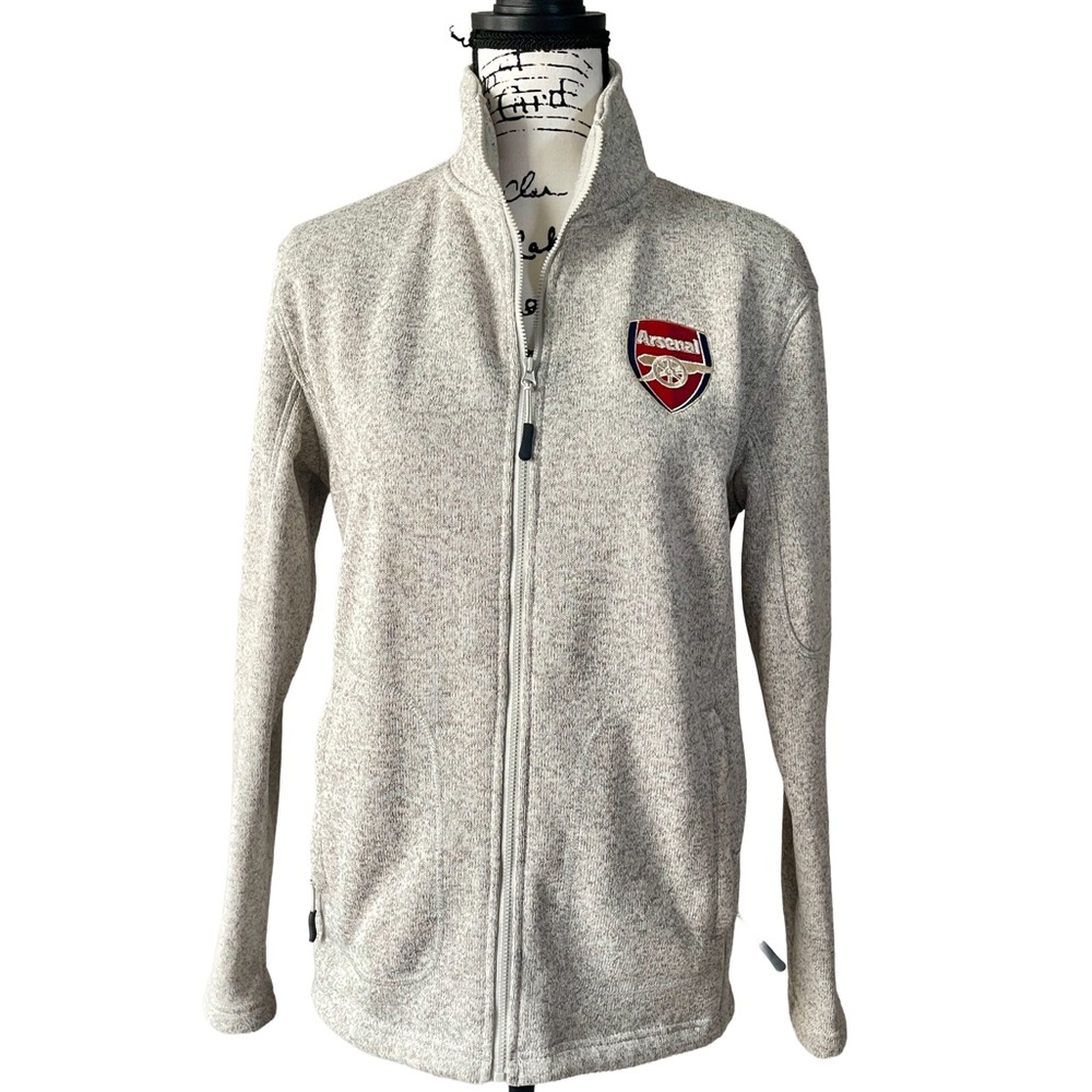Official Arsenal FC Full-Zip Fleece Jacket – Size XS (Gray/Heathered Oatmeal)